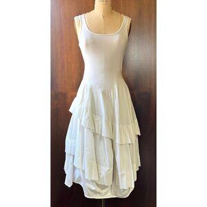 White Rundholz Black Label Asymmetrical Tiered Dress with Jersey & Cotton Skirt